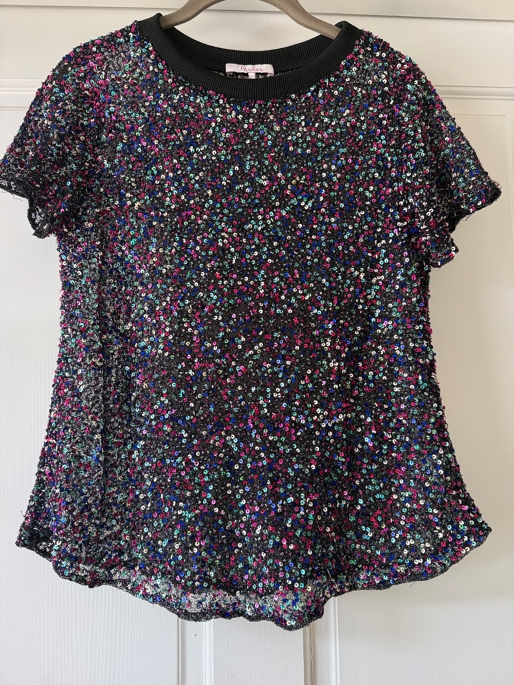 Parker Multicolor Sequin and Beads Mesh Tee - XS